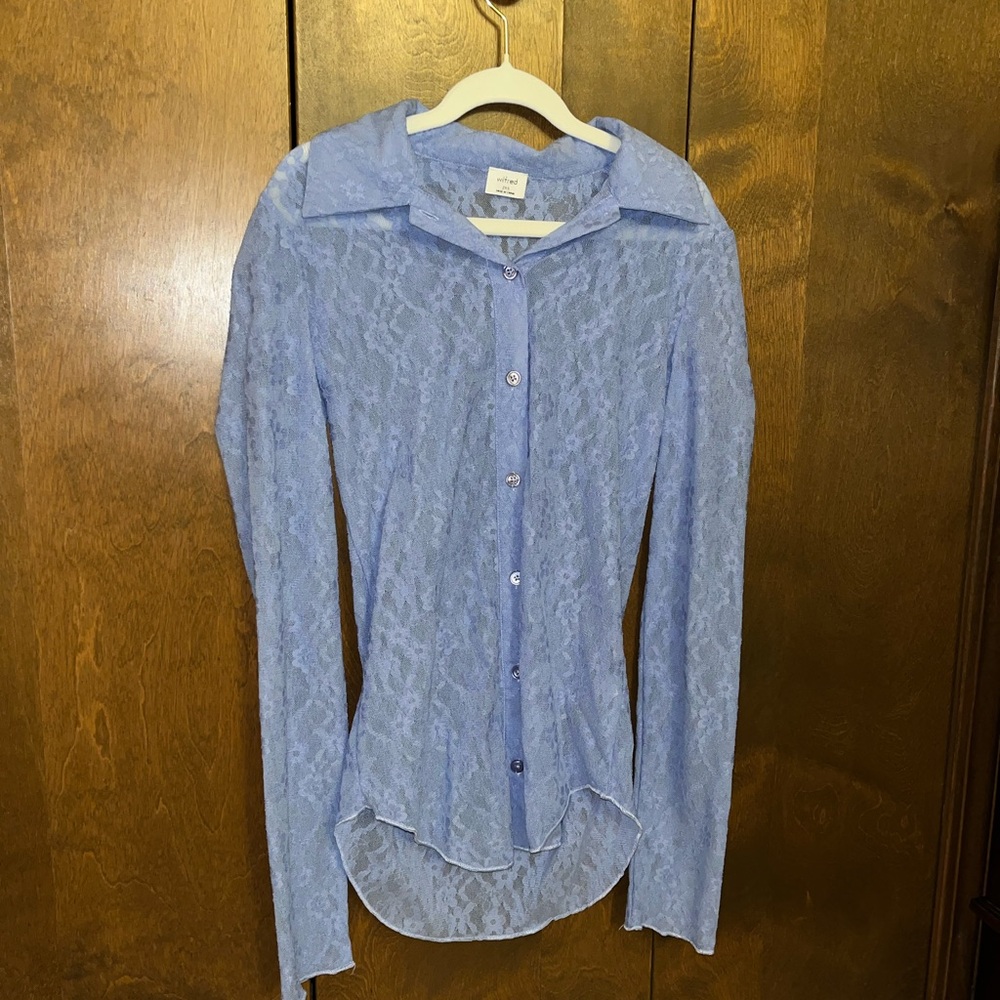 Blue Lace Button-Up Shirt